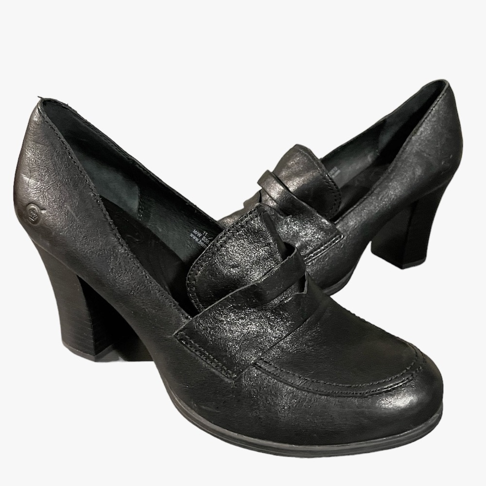 BORN Gail Leather Heeled Penny Loafers